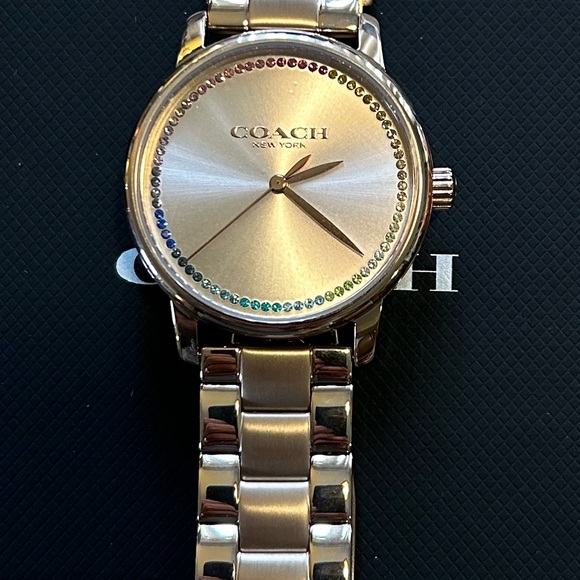 Coach Grand RoseGold Tone Watch With 36mm Face With Row of Multicolored Crystals - Picture 2 of 6